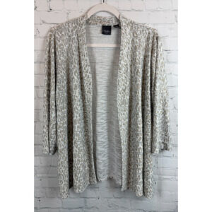 CHICO'S TRAVELERS white gold animal knit open front cardigan sweater 3 (XL)